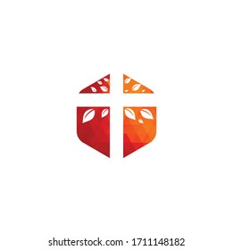 Cross Church Logo Design. Abstract Tree religious cross symbol icon vector design. Church and Christian organization logo. 