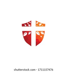 Cross Church Logo Design. Abstract Tree religious cross symbol icon vector design. Church and Christian organization logo. Cross tree church logo	
