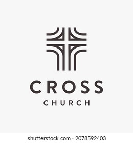 Cross church logo vector icon with line art style on white background