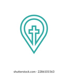 Cross church pin navigation line creative logo