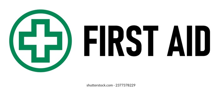 Cross in Circle Round Symbol First Aid Kit Emergency Healthcare Green Sign Icon. Vector Image.