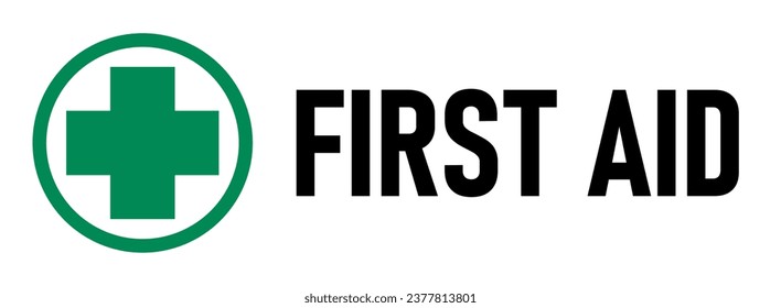 Cross in Circle Round Symbol First Aid Kit Emergency Healthcare Green Sign Icon. Vector Image.