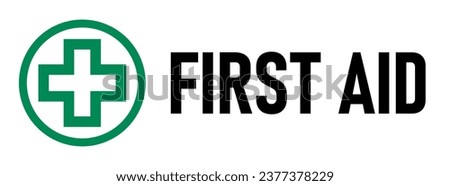 Cross in Circle Round Symbol First Aid Kit Emergency Healthcare Green Sign Icon. Vector Image.