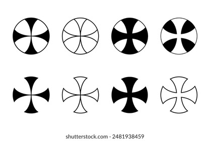 Cross in circle and rounded cross icon, simple symbol, outline shape