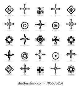Formas cruzadas, redondeadas y cuadradas. Conjunto de elementos de diseño. Iconos abstractos. Arte vectorial.