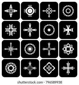 Cross, circle and square shapes. Design elements set. Abstract icons. Vector art.