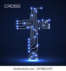 Cross. Circuit board. Christian symbol. Vector illustration