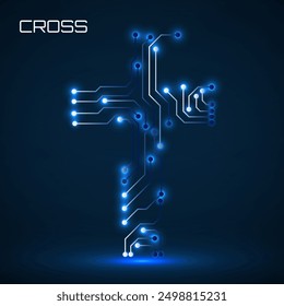 Cross. Circuit board. Christian symbol. Vector illustration