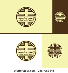 Cross Classic Wood Logo Emblem Design christianity Religion Symbol Vector Graphic