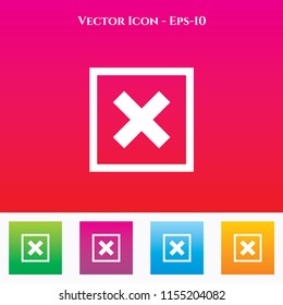 Cross or Close Icon in Colored Square box. eps-10