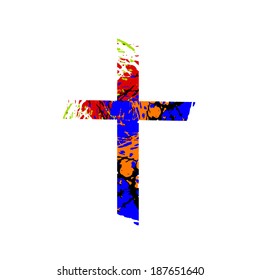 Cross color of ink spots. Vector