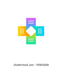 Cross of colorful chat boxes - medical or pharmacy vector logo mark template or icon