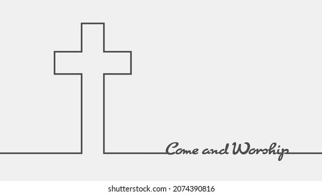 Cross And Come And Worship Text In Thin Lines Style