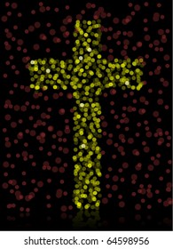 Cross composed of out of focus golden lights