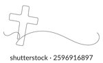 Cross. Continuous line drawing. Christianity religion concept. Frame border.