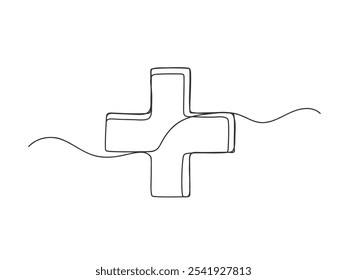 Cross continuous one line art isolated vector illustration on white background.