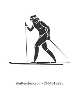 Cross Country Icon Silhouette Illustration. Snow Sports Vector Graphic Pictogram Symbol Clip Art. Doodle Sketch Black Sign.