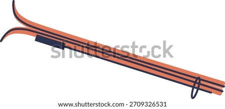 Cross country ski pair with narrow profile, clean flat shading, and minimal detail. Nordic ski gear drawn in crisp outline and geometric shapes. Cartoon vector illustration