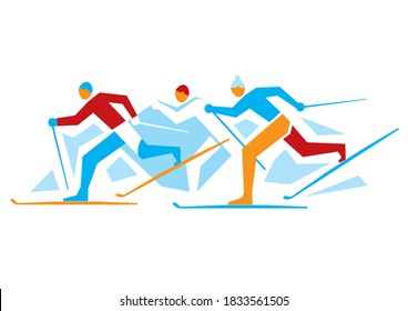 Cross Country Ski Race.
A stylized drawing of three cross-country ski competitors. Vector available.