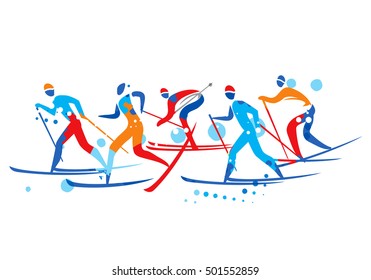 Cross Country Ski Race.
A stylized drawing of cross-country ski competitors. Vector available
