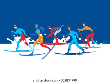 Cross country Skier Competition.
A stylized drawing of cross-country ski competitors.Vector illustration. Vector available.