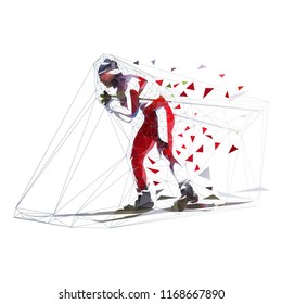 Cross country skier, polygonal vector illustration. Side view. Low poly winter skiing