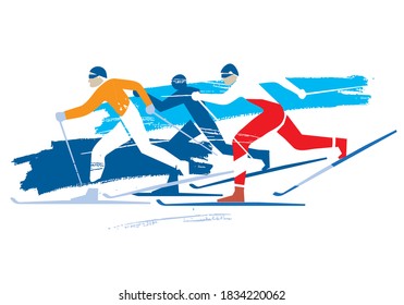 Cross Country Skiers.
A expressive stylized drawing of three cross-country ski competitors. Vector available.