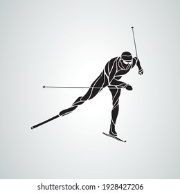 Cross country skiing. Creative silhouette of the skier. Vector