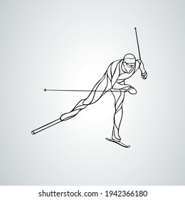 Cross country skiing. Creative silhouette of the skier. Vector