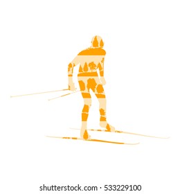 Cross country skiing man vector background abstract concept made of forest trees fragments isolated on white