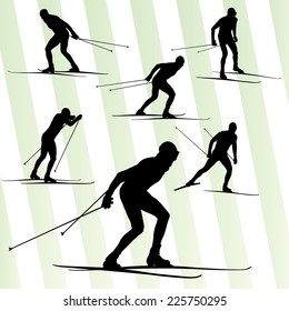 Cross Country Skiing Vector Background Set
