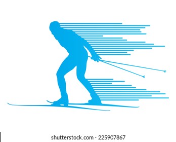 Cross country skiing vector background concept man made of stripes