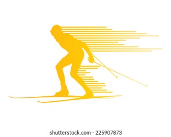 Cross country skiing vector background concept man made of stripes