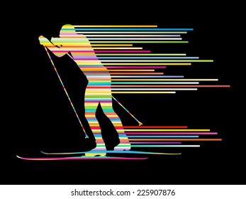 Cross country skiing vector background concept man made of stripes