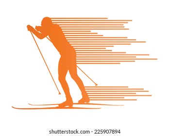 Cross country skiing vector background concept man made of stripes