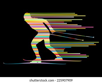 Cross country skiing vector background concept man made of stripes