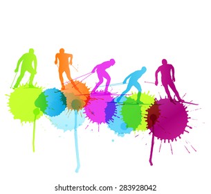 Cross country skiing vector background concept with color splashes - Shutterstock ID 283928042