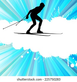 Cross country skiing vector burst background with white color splashes concept