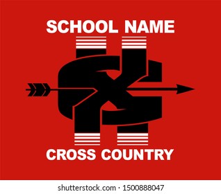 cross country team design with arrow and xc for school, college or league