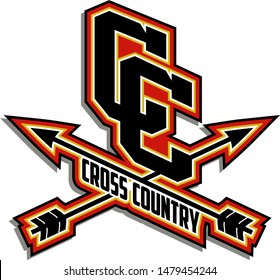 cross country team design with crossed arrows for school, college or league