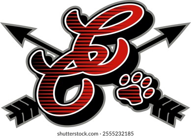 cross country team design with crossed arrows and paw print for school, college or league sports