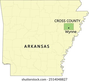 Cross County and city of Wynne location on Arkansas state map