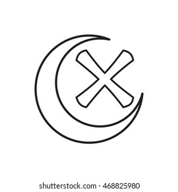 Cross and crescent icon in outline style isolated on white background. Click and choice symbol