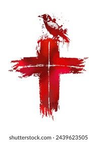 Cross with a crow. Vector illustration