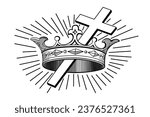 Cross and Crown, a Christian symbol. The crown stands for reward in heaven, coming after the trials in this life, symbolized by a Latin cross. In Freemasonry its the Degree of Knight of the Temple.