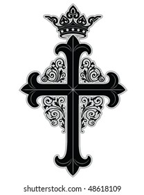 Cross with crown and ornate boarder