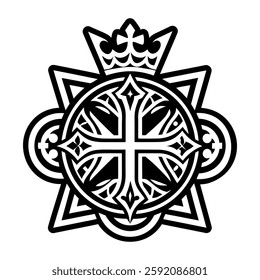 Cross crown symbol icon in glyph style