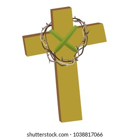 Cross with crown of thorns isolated on white background vector illusatration, christianity religius symbol of faith