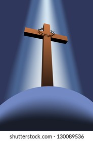 Cross with crown of thorns on hill