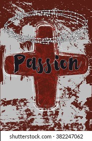 The cross with a crown of thorns as a symbol for the easter passion
